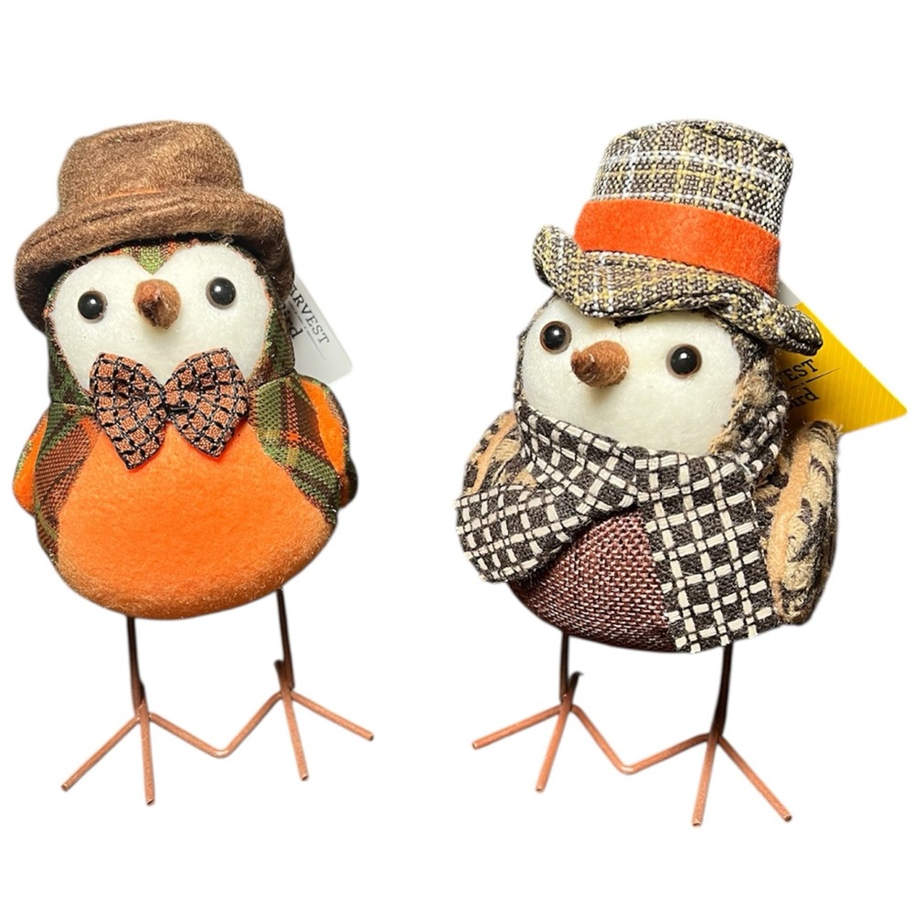 Harvest Birds Orange Brown Decorative Fabric Bowtie Scarf Tweed